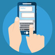 © Graphicroyalty - Texting sending SMS from smartphone hands holding phone.