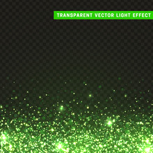 Transparent Vector Light Effect Green. Glitter Particles, Shining Stars , Space Background. Bright Design Element, Green Luxury Greeting Card