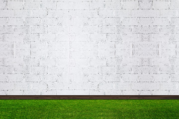 white blank concrete wall and Green Grass floor