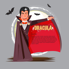 Dracula Character Design Open His Mantle To Presenting. Typograp