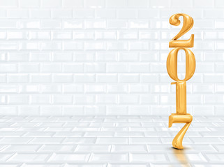 Poster - 2017 (3d rendering) new year gold color  in perspective white ce