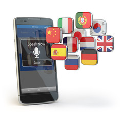 Poster - Mobile dictionary or translator concept . Learning languages onl