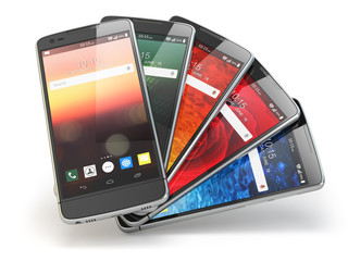 Leinwandbilder - Smartphones with different screens isolated on white. Mobile com