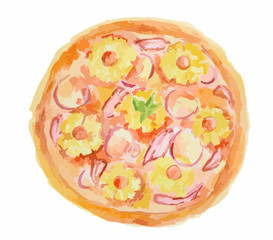 Wall Mural - Isolated watercolor pizza on white background. Tasty italian snack or street food. Italian cuisine.