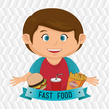 Child Cartoon Boy Fast Food Vector Illustration