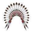 Native American Indian headdress. Red indian tribal chief headdress with feathers. Feather headdress. Vector colorful illustration isolated on white background