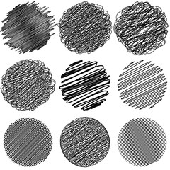 Poster - Set of Doodle circles irregular lines drawn with a pen or pencil in a circle, complex geometric shapes created using calligraphy pen with ink, vector Doodle for print or website design