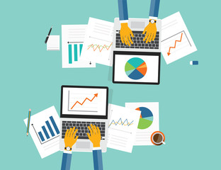 Aufkleber - flat vector business investment and finance banner concept and paper graph report