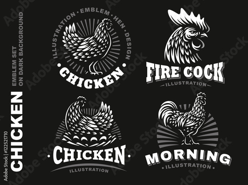 Cuadros en Lienzo Set chicken emblem on dark background