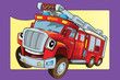 © honeyflavour - cartoon scene with fire truck looking and smiling - illustration for children