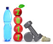 © vencav - Red apples, dumbbells and PET bottle with drinking water isolated on white. Healthy resolutions for the New Year 2017
