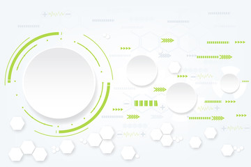 Poster - abstract technology background with various technological elements.