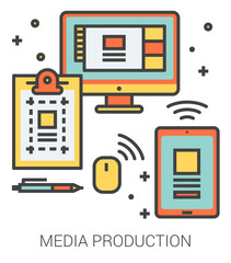 Poster - Media production line icons.