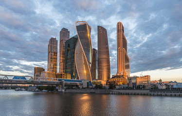 Business Center Moscow City at sunrise.