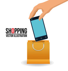 Smartphone and shopping bag icon. Shopping commerce market theme. Isolated and colorful design. Vector illustration