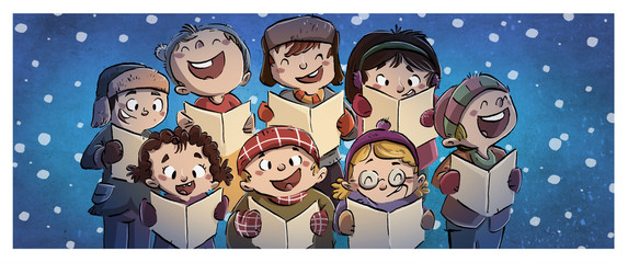 Sticker - niños cantando en coro en navidad