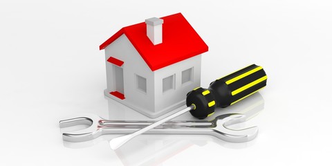 Canvas Print - House, spanner and screwdriver. 3d illustration