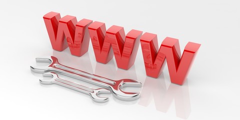 Poster - Spanner with red www symbol. 3d illustration