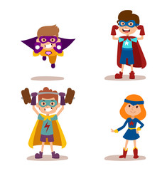 Wall Mural - Superhero kids boys and girls cartoon vector illustrationt