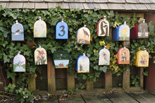 Painted Mailboxes For Houseboat Residents, Granville Island, Vancouver, British Columbia, Canada 