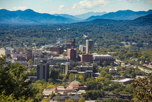 Downtown Asheville, North Carolina And Blue Ridge Mountains