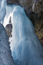 Ice Formations In Winter At Panther Falls, Banff National Park, Alberta, Canada.