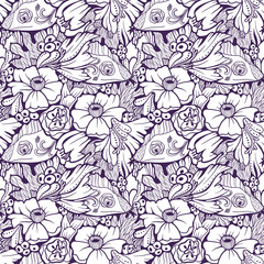 Poster - Seamless floral pattern with lizards