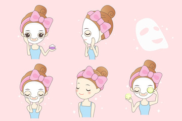 Canvas Print - cartoon woman do facial care