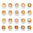  Latte art coffee on white background.Collection