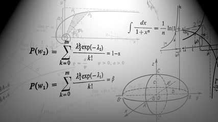 Mathematical formulas and graphs. 