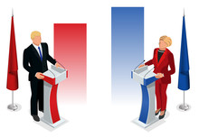 Us Election 2016 Infographic Democrat Republican Convention Hall. Party Presidential Debate Endorsement.