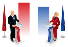 Us Election 2016 Infographic Democrat Republican Convention Hall. Party Presidential Debate Endorsement.