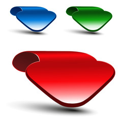 Poster - Vector 3d red, green and blue arrow on white background. Simple arrow buttons. Web link or pointer. Symbol of next, read more, play, go etc.