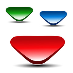 Poster - Vector 3d red, green and blue arrow on white background. Simple arrow buttons. Web link or pointer. Symbol of next, read more, play, go etc.
