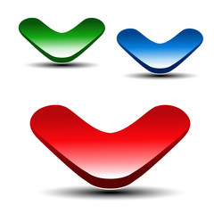 Poster - Vector red, green and blue arrow on white background. Simple arrow buttons. Web link or pointer. Symbol of next, read more, play, go etc.