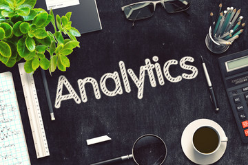 Poster - Analytics on Black Chalkboard. 3D Rendering.