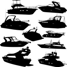 Motor Yacht Collection Silhouettes - Vector