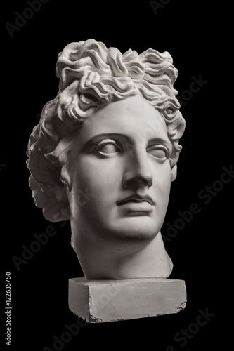 Fotografía Gypsum statue of Apollo's head on a black background