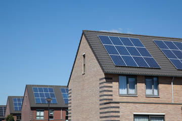 Wall Mural - Modern houses with solar panels on the roof for alternative ener