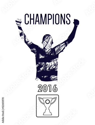 Fotografie, Tablou Digital vector, abstract winner sportman champion with hands in the air, flat st