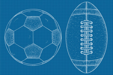 Wall Mural - Soccer and football balls. Hand drawn sketch