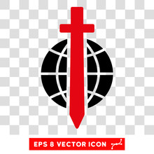Vector Sword Globe EPS Vector Icon. Illustration Style Is Flat Iconic Bicolor Intensive Red And Black Symbol On A Transparent Background.