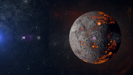 Wall Mural - alien hot planet on nebula background 3d rendering.