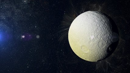Wall Mural - solar system planet tethus on nebula background.