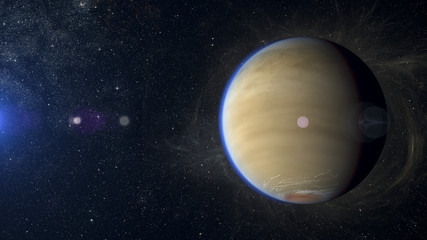 Wall Mural - solar system planet titan on nebula background.
