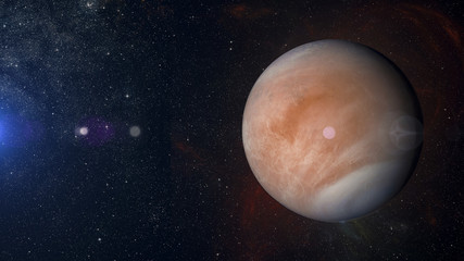 Wall Mural - solar system planet venus on nebula background 3d rendering.