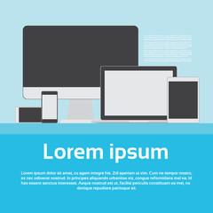  - Responsive Design Laptop Phone Tablet Desktop Device Screen Size Flat Vector Illustration