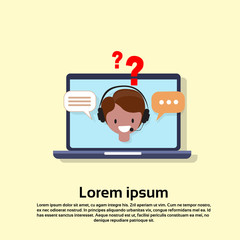 Poster - Laptop Computer Support Service Online Chat Consultation Flat Vector Illustration