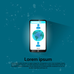 Poster - cell smart phone international social network communication flat vector illustration