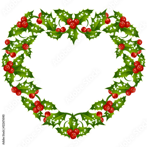 Christmas And New Year Vector Holly Frame In The Shape Of Heart